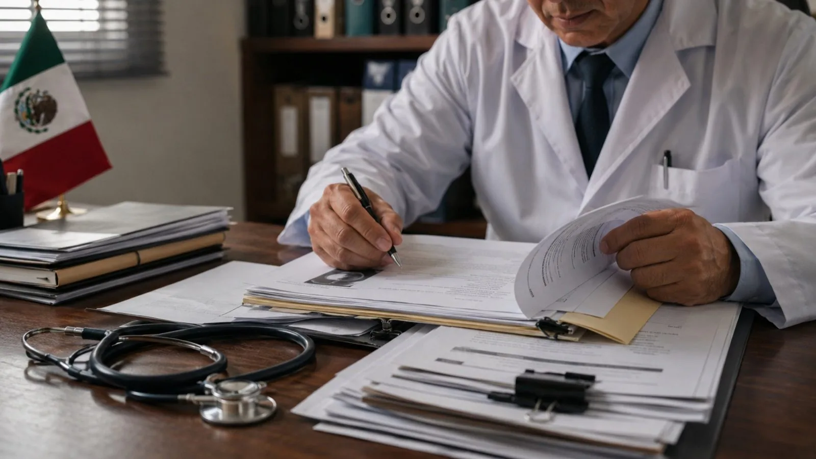 Ilustración editorial para: ¿Cuándo una enfermedad es "de trabajo"? Criterios médico-legales para empresas
